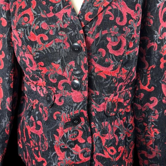 Kim Rogers Red Black Baroque Brocade Blazer | Size L - Picture 4 of 7